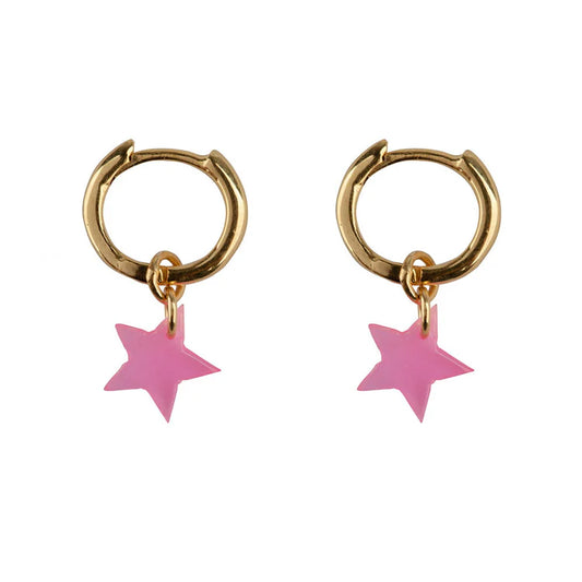 Small Hoop Resin Star Earring Pink