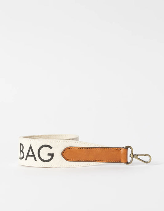 Shoulder Cavas logo strap white & cognac classic leather