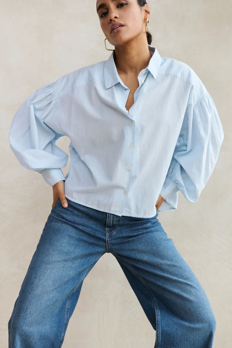 Sarah Short Chambray Blouse Light Blue